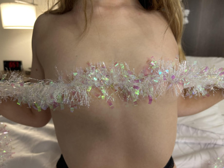 Cute teen Savannah Apted playfully shows off her tiny breasts on a bed - #314225