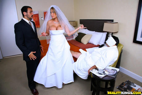 Horny bride Alanah mounts the groomsman on her wedding night when hubby sleeps - #233490