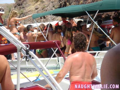 Blondie amateur wild Allie engages in lesbian play during a boat party - #289401