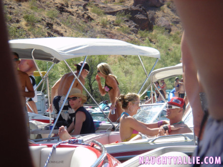Blondie amateur wild Allie engages in lesbian play during a boat party - #289405
