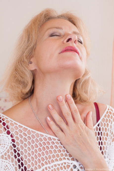 Russian granny Diana Douglas spreading and fingering her fuzzy cunt - #235732