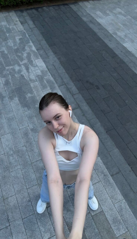 Brunette solo girl girl woman takes selfies while sporting denim attire - #300897