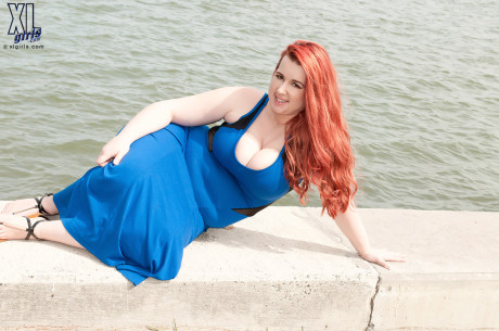 Red Hair BBW Amerie Thomas runs water over her big titties after modeling a dress - #155808