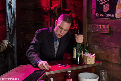 Tired man gets special feet therapy by London Keyes and Bella Rossi in the bar - #227389