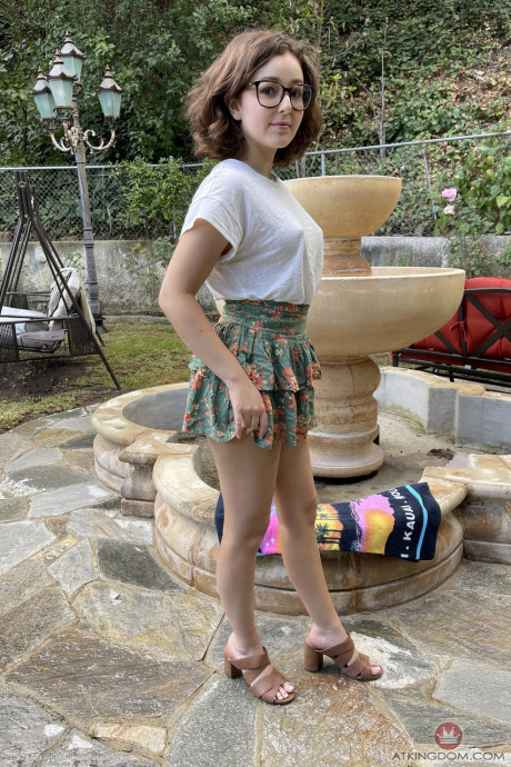 Nerdy babe Leana Lovings exposes her perfect melons and hot butt in a solo - #205206