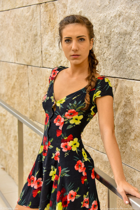 Brunette teen Ruby lifts up her skirt and flaunts her hot trimmed in public - #210099