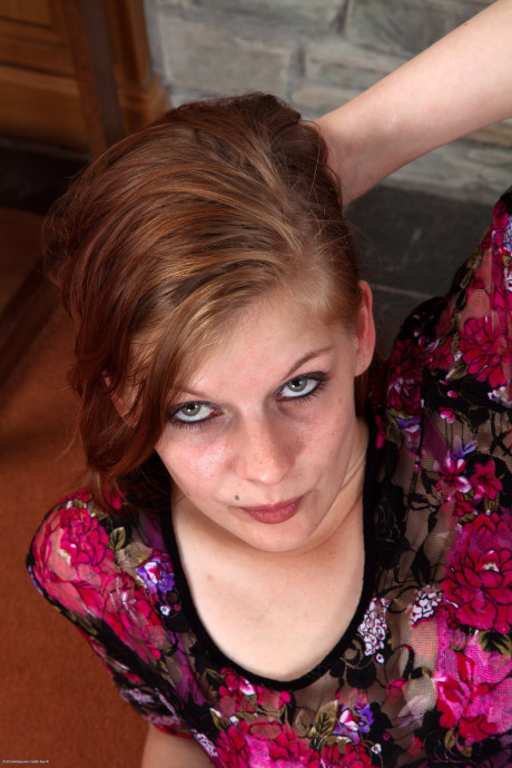 Natural redhead strips off her clothes to pose naked in high-heeled shoes - #323776