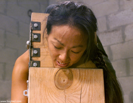 Undressed brunette in bondage Kelana gets a flogging during a submission training - #235456