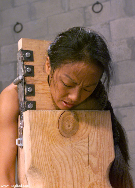 Undressed brunette in bondage Kelana gets a flogging during a submission training #12814