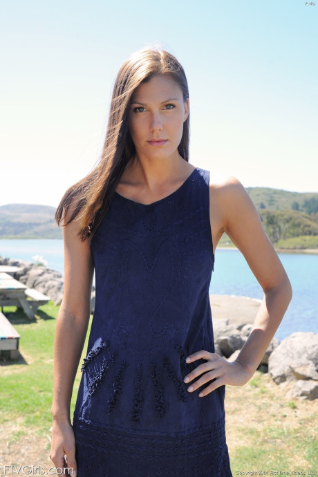 Sultry brunette babe Avia showing and spreading her hot snatch in public - #237661