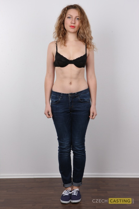 First timer with red lips takes off all of her clothes to pose naked for the firs