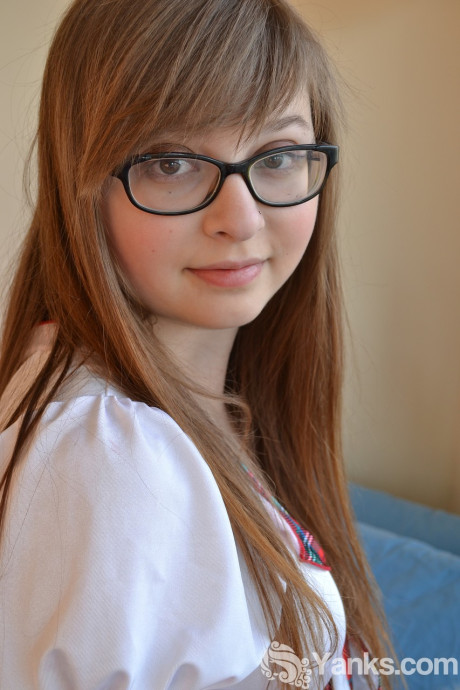 Adorable schoolgirl in glasses Lilah Demaray fingers & toys her chubby snatch - #236341