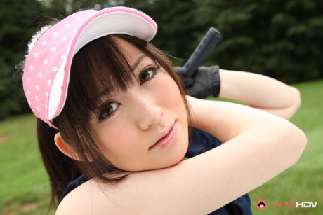 Japanese girl girlfriend woman Michiru Tsukino gets nude while playing a game of golf - #269654