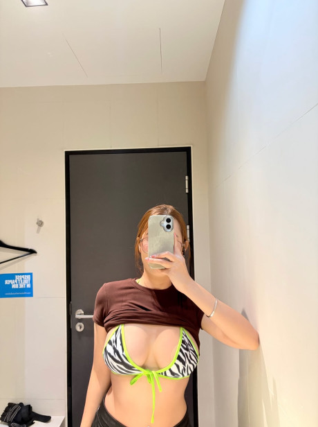 Chinese model takes selfies while changing into undergarment and a ebony mini dress - #313019