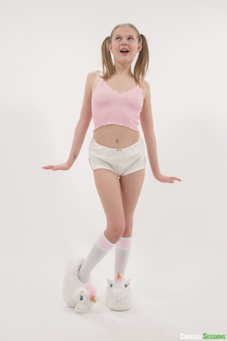 Skinny GF Coco Lovelock enjoys a naughty IR 3some as her cuckold watches - #320451