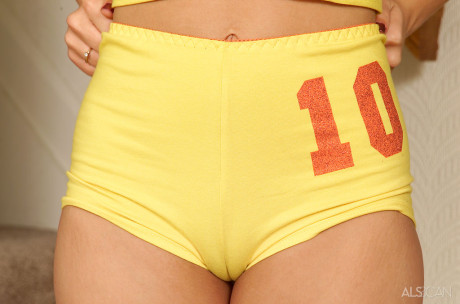 Adorable teen Lilian Lee sports a cameltoe before masturbating with food items - #293245