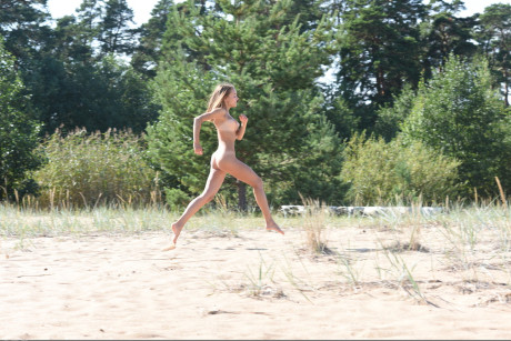 Glamorous young babe Saloma exposing her hot body with tan lines outdoors - #238636