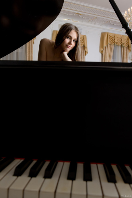 Stunning brunette teenie Kristel A unveils her silky twat and poses undressed #12885