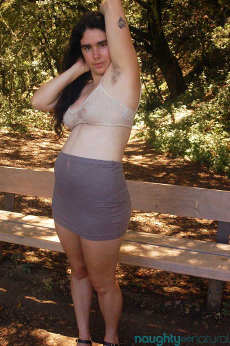 Geeky amateur teen Lucy Haze strips at the park and shows her hairy body - #248171