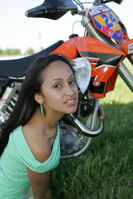 Breathtaking latina Pamy posing for outdoors for a motorcycle magazine - #121305