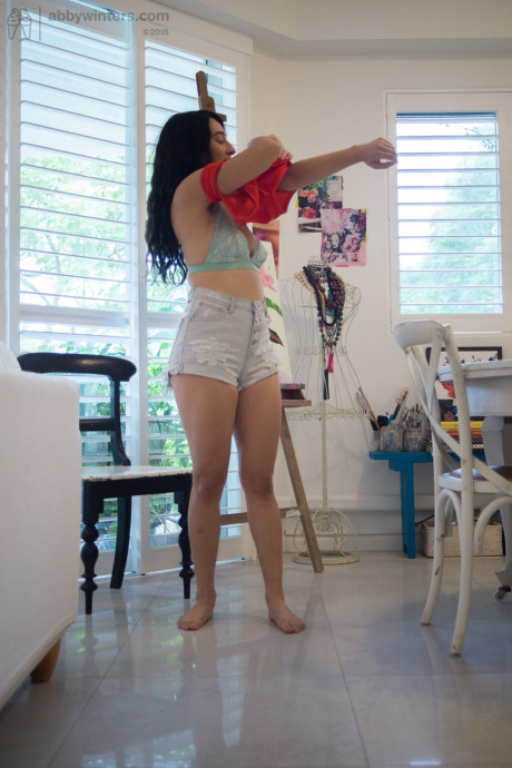 Fine amateur Violet R reveals underarm hair & firm butt while getting dressed #15517