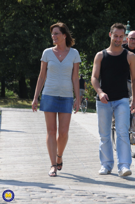 European older with small boobs Lilje gets boned by two guys in the park - #279196