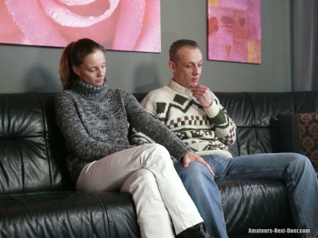 Kinky young with tiny boobs enjoys a hardcore bi fling on a couch - #208911