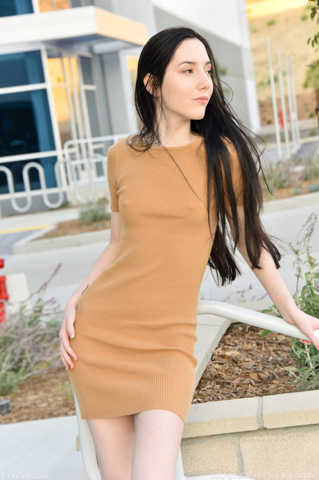 Glamour babe Maia showing her tiny boobies & spreading her trimmed vagina outdoors - #153021